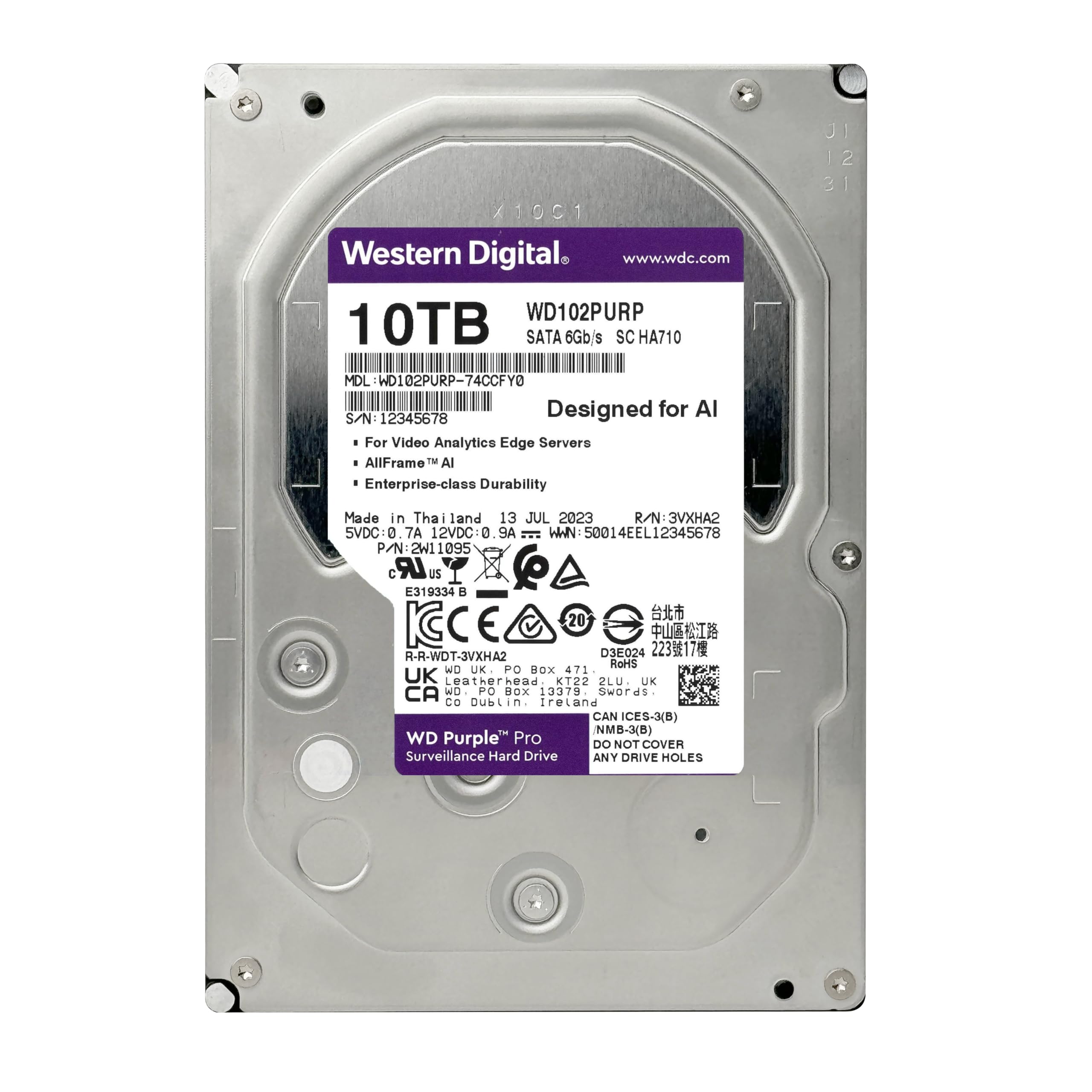 Western Digital 10Tb Wd Purple Pro Surveillance Internal Hard Drive Hdd   Sata 6 Gb/S, 512 Mb Cache, 3.5''   Wd102Purp